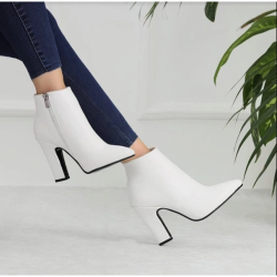 2021 Winter Fashion Women Boots Beige Pointed Toe Elastic Ankle Boots Heels Shoes Autumn Winter Female Socks Original Leather