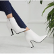 2021 Winter Fashion Women Boots Beige Pointed Toe Elastic Ankle Boots Heels Shoes Autumn Winter Female Socks Original Leather