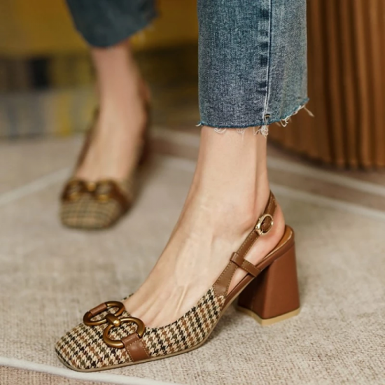 2021 Summer Women Shoes Square Toe Chunky Heel Women Sandals BuckleStrap 7cm High Heel Slingback Sandals for Women Plus Size