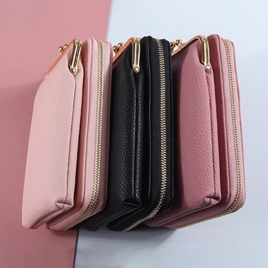 New Fashion Women Purses Solid PU Leather Strap Shoulder Bag Mobile Phone Big Card Holders Wallet Handbag Pockets For Girls