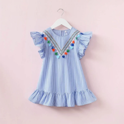 Newborn Baby Girl Family Matching Clothes Mom And Daughter Dress Nine Quarter Stripe Tassel Mini Mother And Daughter Outfits