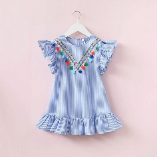 Newborn Baby Girl Family Matching Clothes Mom And Daughter Dress Nine Quarter Stripe Tassel Mini Mother And Daughter Outfits