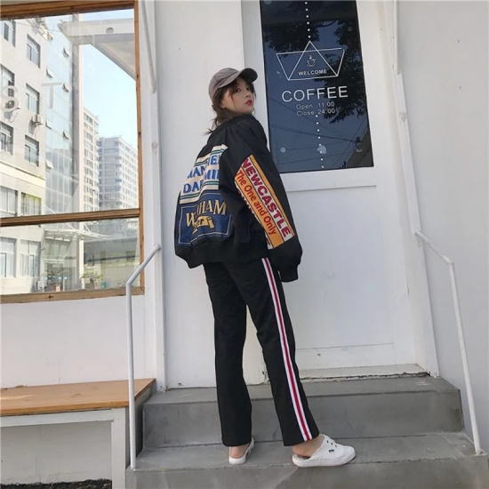 Harajuku oversized pocket button long-sleeved women's jacket traf women's jacket printed bomber jacket tops women spring clothes